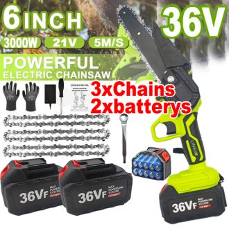 36V 3000W Mini Cordless Chainsaw 2X Battery-Powered Wood Cutter Rechargeable