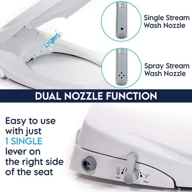 Non Electric Bidet Toilet Seat Cover Bathroom Dual Nozzle Spray Water Wash – D Shape