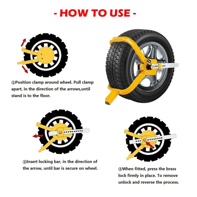 Heavy Duty Wheel Defender Lock Clamp Tyre Lock 13″ 14″ 15″ Car Caravan Trailer