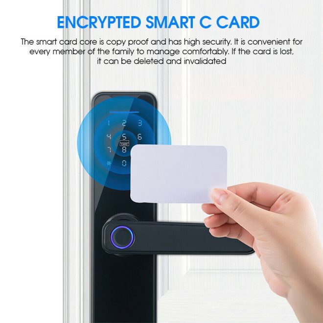 Digital Smart Door Lock Fingerprint APP Key Card Password Electronic Home Lock. – Black