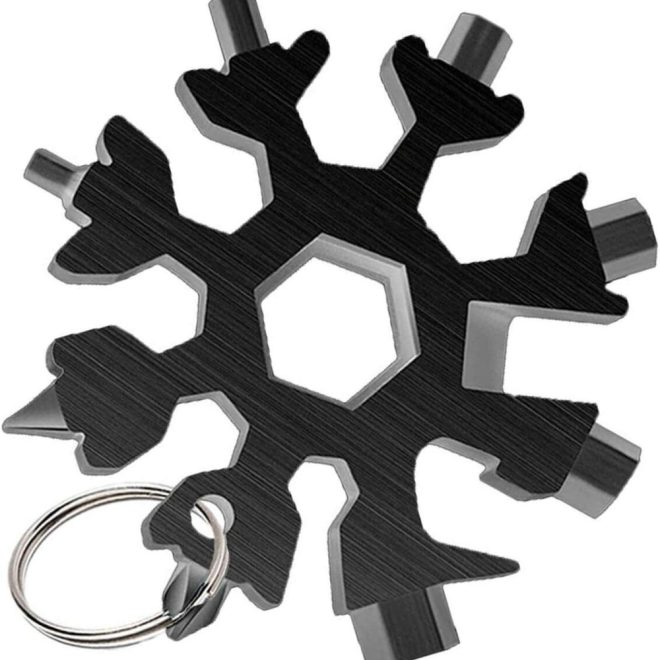 18 in 1 Multi-tool Snowflake Bottle Opener Stainless Keychain Wrench Screwdriver – Black