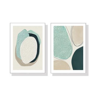 Abstract Green Circle 2 Sets White Frame Canvas Wall Art