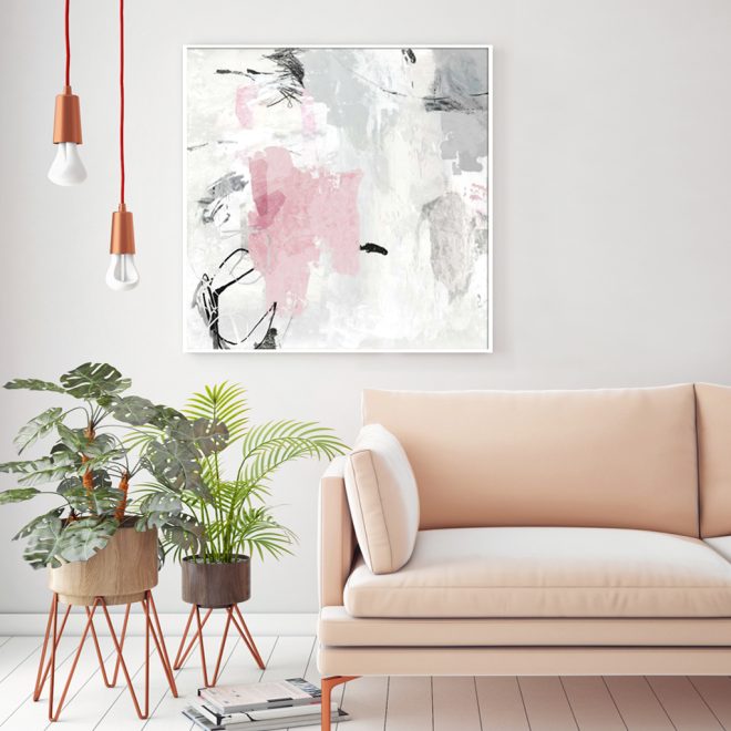 Abstract Pink Grey 2 Sets White Frame Canvas Wall Art – 50×50 cm