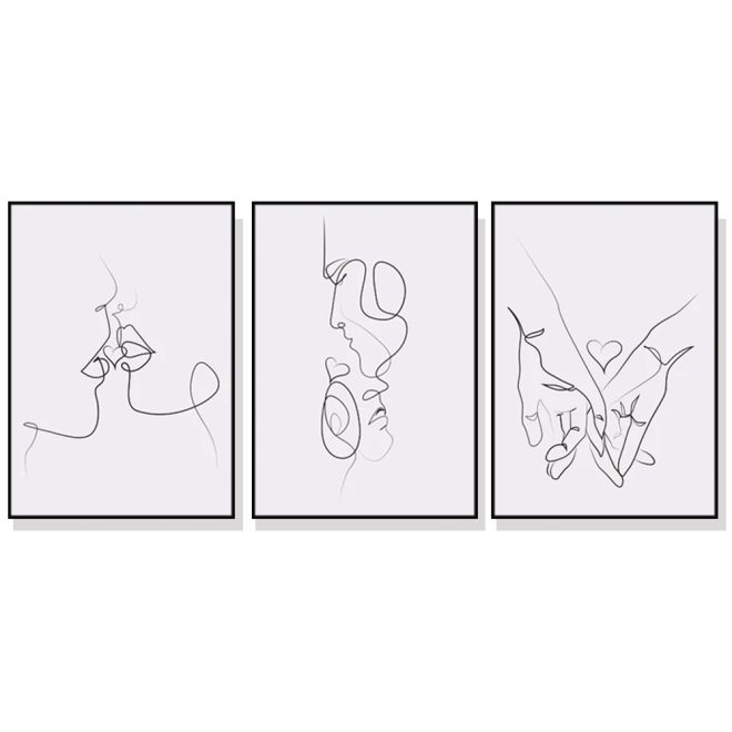 Couples 3 Sets Black Frame Canvas Wall Art – 40×60 cm