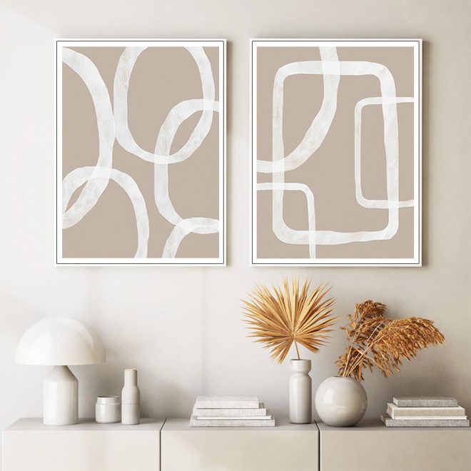 Abstract White Lines 2 Sets White Frame Canvas Wall Art – 50×70 cm