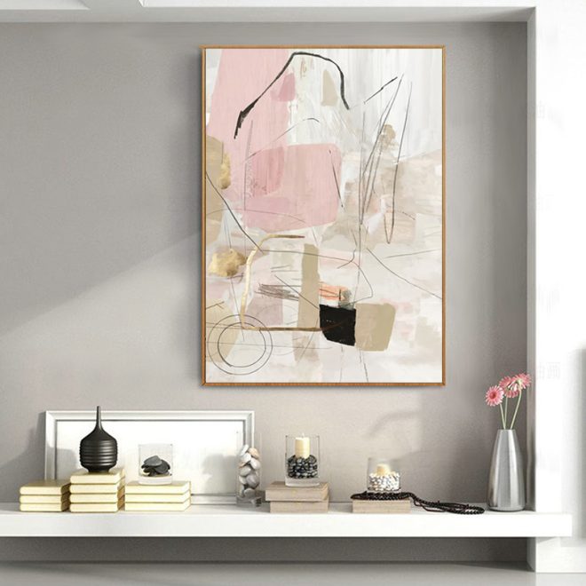 Abstract Pink Gold Frame Canvas Wall Art – 50×70 cm