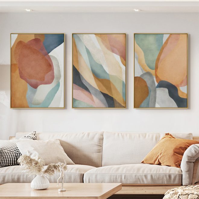 Abstract Orange 3 Sets Gold Frame Canvas Wall Art – 40×60 cm