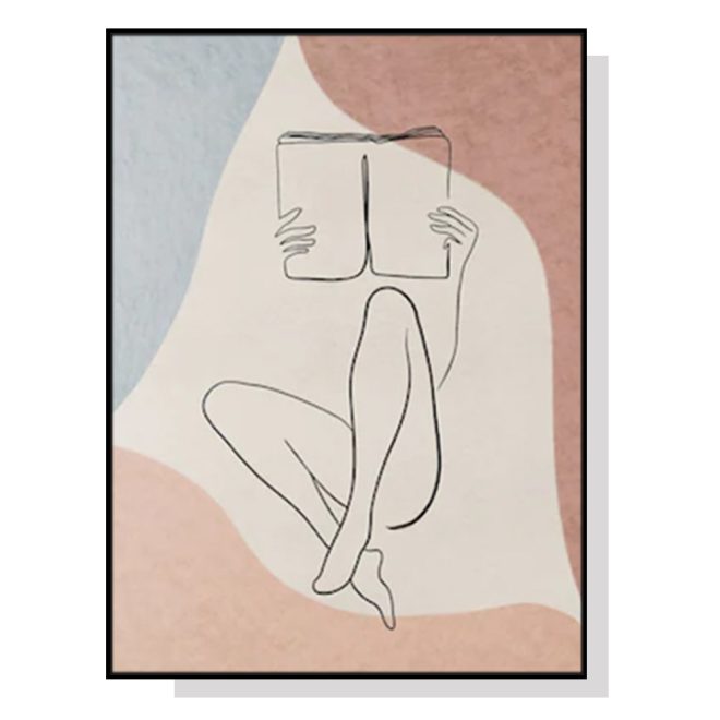 Woman Reading Book Black Frame Canvas Wall Art – 50×70 cm