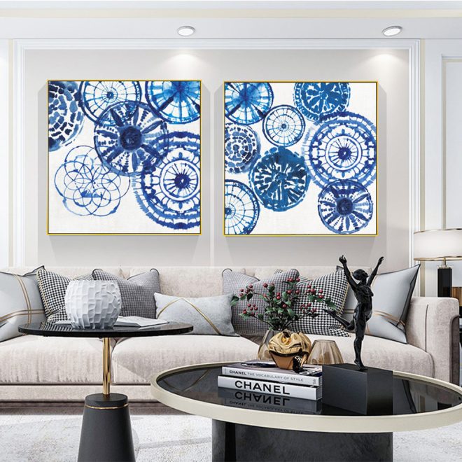 100cmx100cm Blue Day 2 Sets Gold Frame Canvas Wall Art