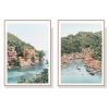 40cmx60cm Italy Coast 2 Sets Wood Frame Canvas Wall Art