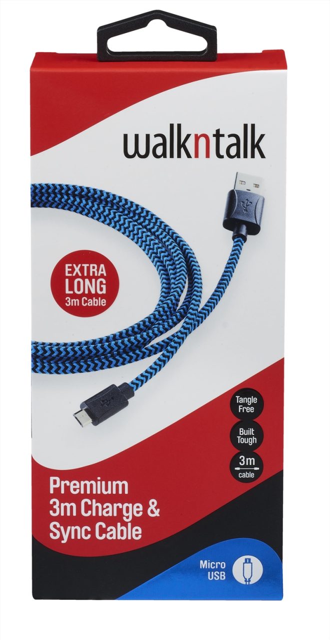 Walkntalk Charge & Sync 3M Cable – Micro USB – Blue