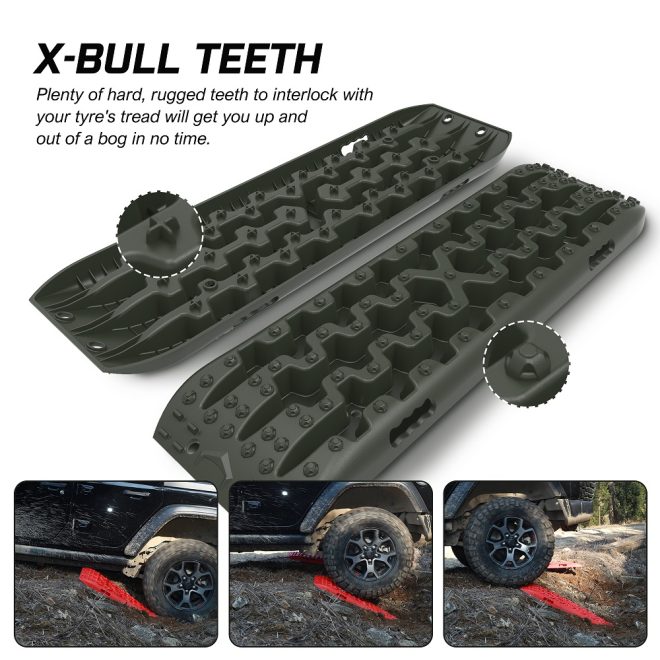 X-BULL Recovery tracks kit Boards 4WD strap mounting 4×4 Sand Snow Car qrange GEN3.0 6pcs – Olive