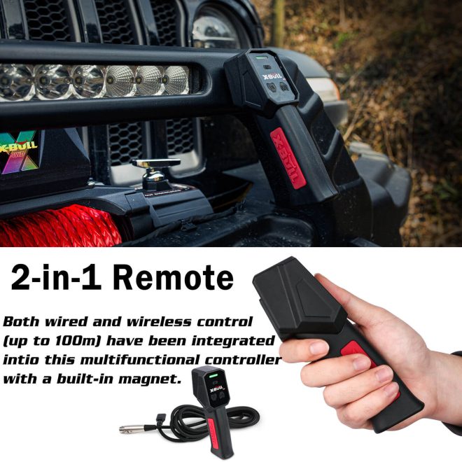 X-BULL 4WD Electric Winch 14500LBS 12V synthetic rope with 2 Pairs Recovery Tracks Gen2.0 Red