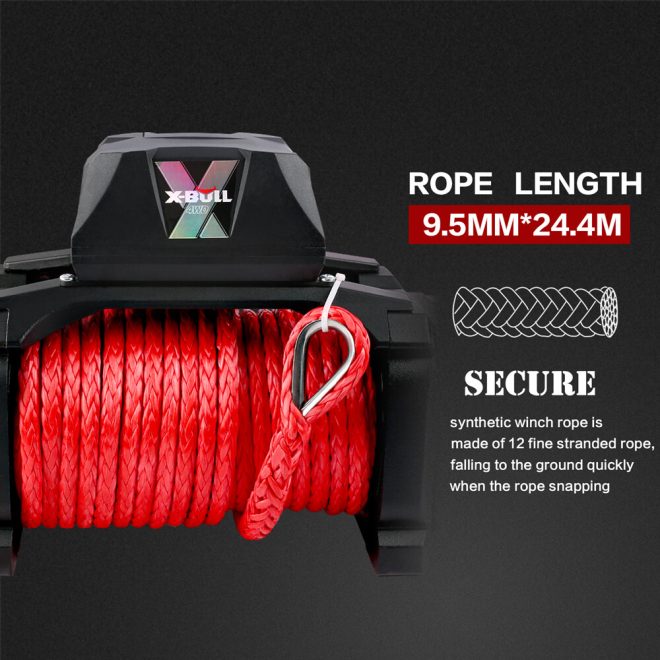 X-BULL 12V Electric Winch 14500LBS synthetic rope with Recovery Tracks Gen2.0 Red