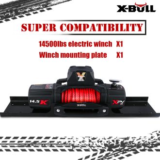 X-BULL 4×4 Electric Winch 12V 14500LBS synthetic rope with winch mounting plate