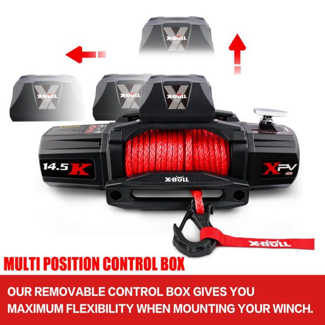 X-BULL 4×4 Electric Winch 12V 14500LBS synthetic rope with winch mounting plate