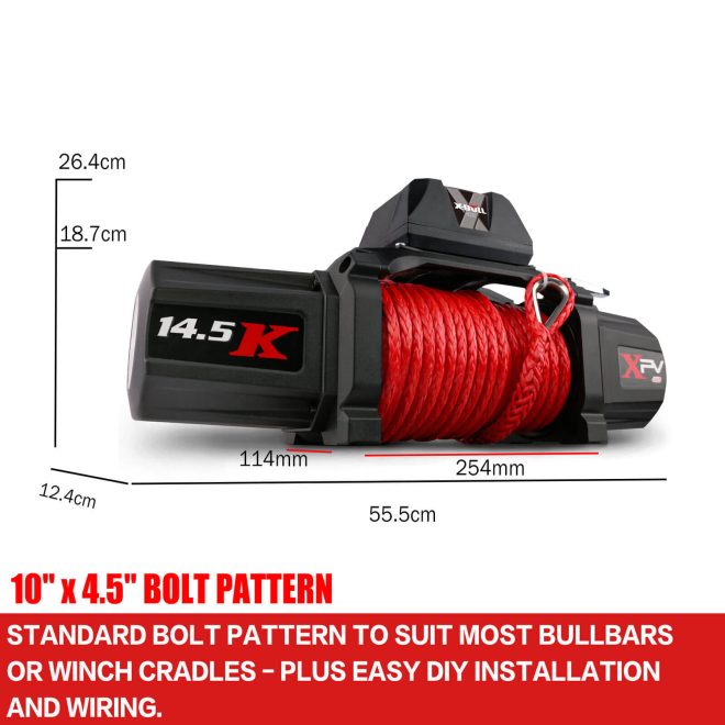 X-BULL 4×4 Electric Winch 12V 14500LBS synthetic rope with winch mounting plate