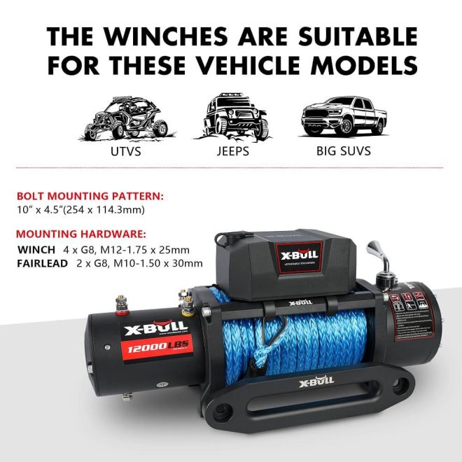 X-BULL 4×4 Electric Winch 12V 12000LBS synthetic rope 4WD Car with winch mounting plate