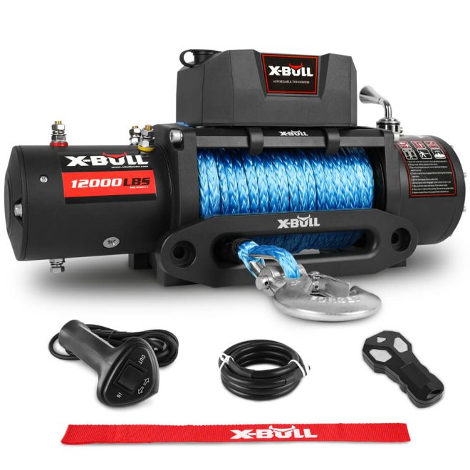 X-BULL 4×4 Electric Winch 12V 12000LBS synthetic rope 4WD Car with winch mounting plate