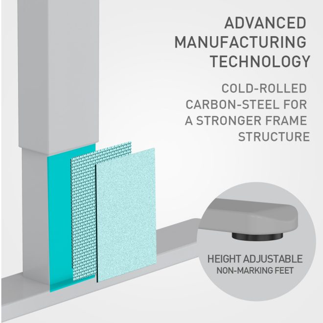 FORTIA Single Motor Sit/Stand Desk Frame, 58 x 90-135cm, 72-118cm Height Adjustable, 70kg Load – Silver
