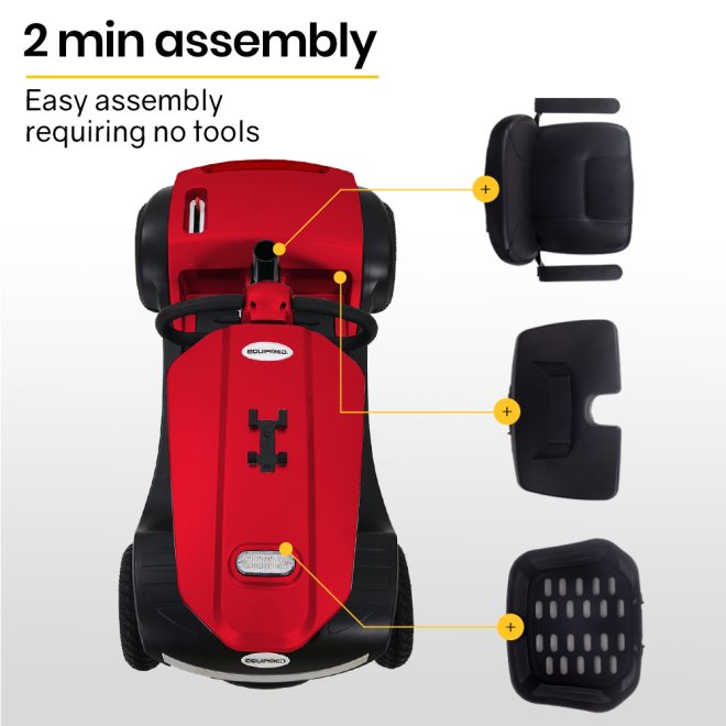 EQUIPMED Mobility Scooter Electric Motorized Ride On E-Scooter for Elderly Older Adult Handicap Aid – Red