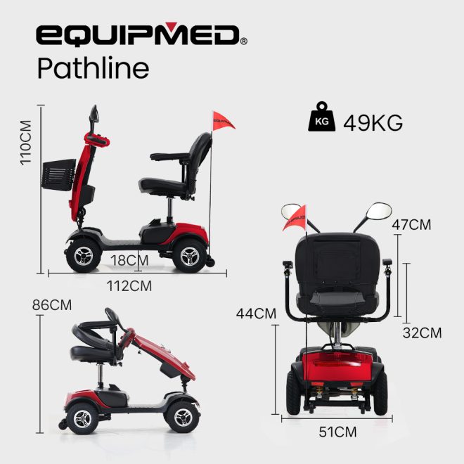 EQUIPMED Mobility Scooter Electric Motorized Ride On E-Scooter for Elderly Older Adult Handicap Aid – Red