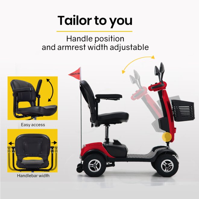 EQUIPMED Mobility Scooter Electric Motorized Ride On E-Scooter for Elderly Older Adult Handicap Aid – Red