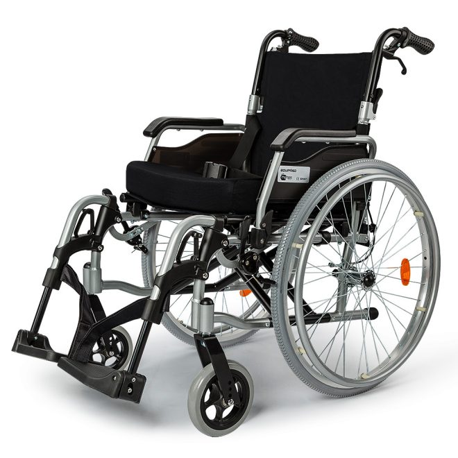 EQUIPMED 24 Inch Portable Folding Wheelchair 24″ Mobility Wheel Chair Alloy, Senior Elderly Aid