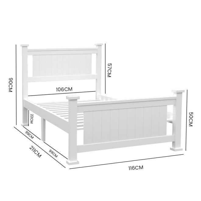 Kayuga King Single Wooden Timber Bed Frame, White