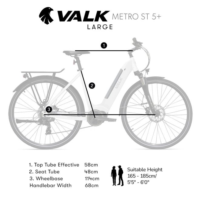 2023 Valk Metro ST 5 + Electric Bike, Mid-Drive, Step-Through, Large – White