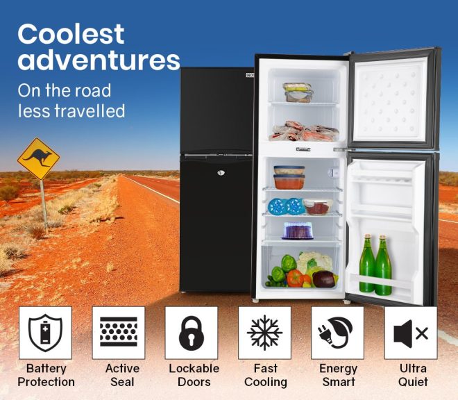 GECKO 125L Portable Fridge Freezer Camping Motorhome Caravan Upright Fridges 12V/24V/240V – Black