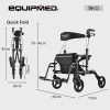 EQUIPMED 2-in-1 Foldable Aluminium Walking Frame Rollator and Transit Wheelchair with Bag, Titanium colour