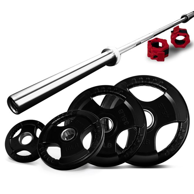 20kg 2.2m Olympic Barbell Bar 700lb w/ Collars & Weight Plates – Gym Fitness