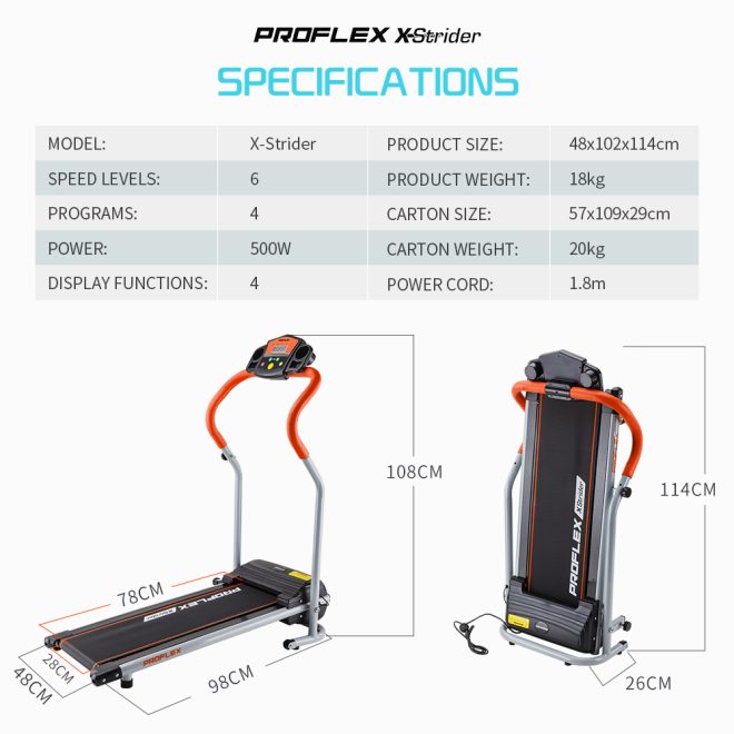 PROFLEX Electric Mini Walking Treadmill Compact Fitness Machine Exercise Equipment. – Orange and Silver