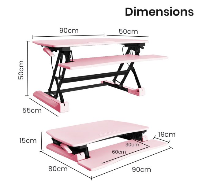 FORTIA Height Adjustable Standing Desk Riser Sit/Stand Computer Desktop Office. – Pink