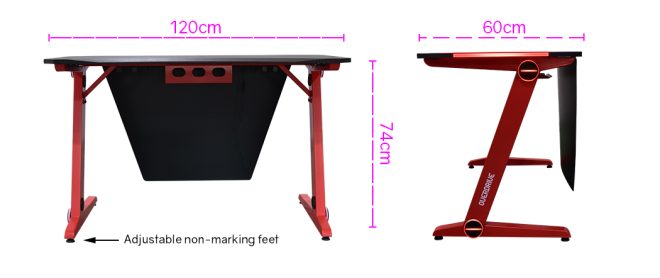 OVERDRIVE Gaming Desk 120cm  Computer PC LED Lights Carbon Fiber Look – Black and Red