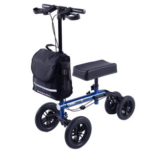 Knee Scooter Walker, 10 inch Tyres Dual Brakes Bag – Broken Leg Ankle Foot Mobility – Crutches Alternative – Blue