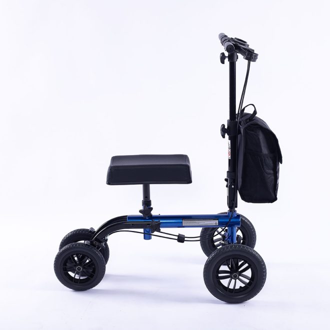 Knee Scooter Walker, 10 inch Tyres Dual Brakes Bag – Broken Leg Ankle Foot Mobility – Crutches Alternative – Blue