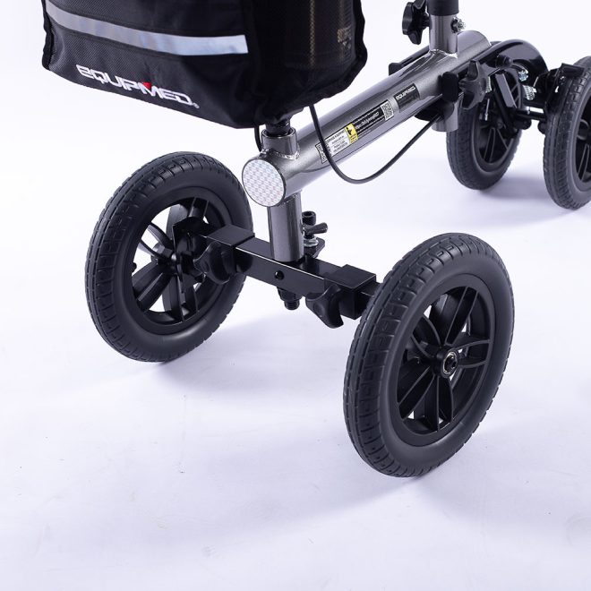 Knee Scooter Walker, 10 inch Tyres Dual Brakes Bag – Broken Leg Ankle Foot Mobility – Crutches Alternative – Titanium colour