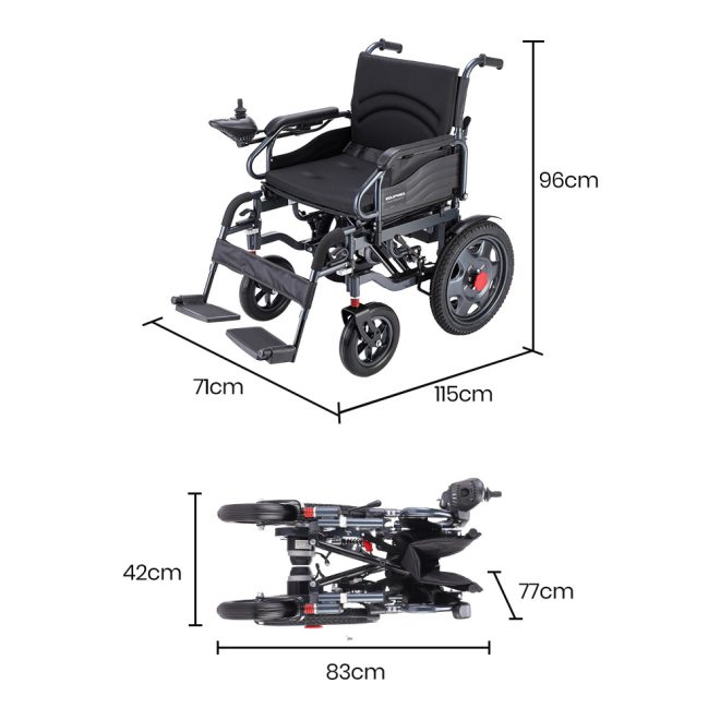 Electric Folding Wheelchair, Wide Bariatric Chair Seat, Comfortable for S-XL, Long Range, Lithium Battery, Black