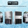 POLYCOOL Commercial Automatic Ice Cube Maker, Free Standing Stainless Steel Ice Machine, 410 Grade