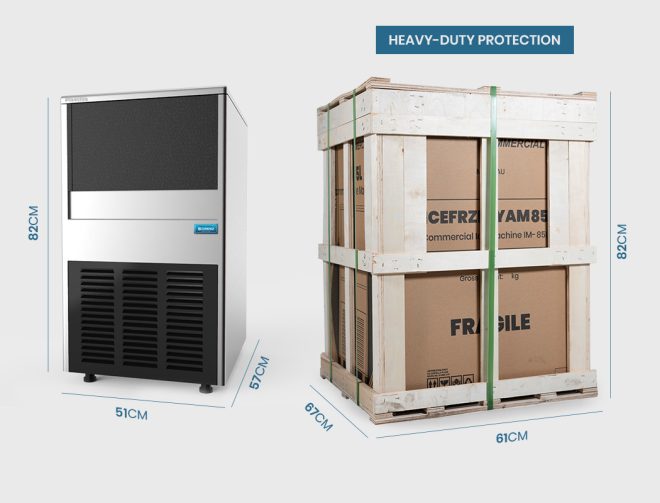 POLYCOOL 60KG/24H Commercial Automatic Ice Cube Maker, Stainless Steel Machine, Undercounter Design