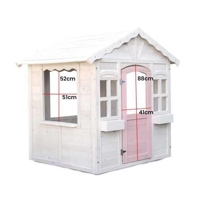 ROVO KIDS Cubby House Wooden Outdoor Playhouse Cottage Play Children Timber. – White and Pink