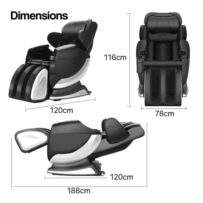 FORTIA Electric Massage Chair Full Body Reclining Zero Gravity Recliner Back Kneading Massager – Black