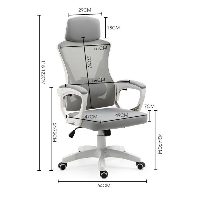 FORTIA Ergonomic Mesh Office Chair Computer Seat with Headrest Adjustable Recline – White and Grey