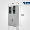 4-Door Lockable Steel Stationery Storage Cabinet, Display Windows, 2 Drawers, Grey