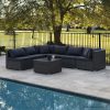 LONDON RATTAN 7 Piece 6 Seater Modular Outdoor Lounge Setting with Coffee Table, Grey