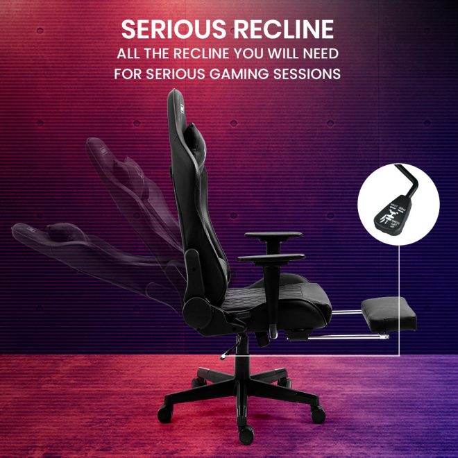 OVERDRIVE Apex Series Reclining Gaming Ergonomic Office Chair with Footrest – Black