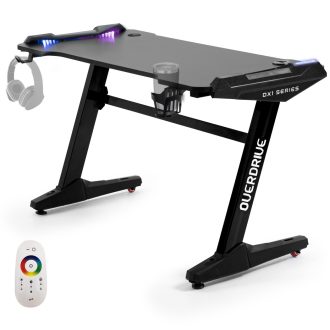 OVERDRIVE Gaming Desk, 120x60cm, Carbon Fiber Styling, LED Lights, Headset Hanger, Cup Holder, Cable Management