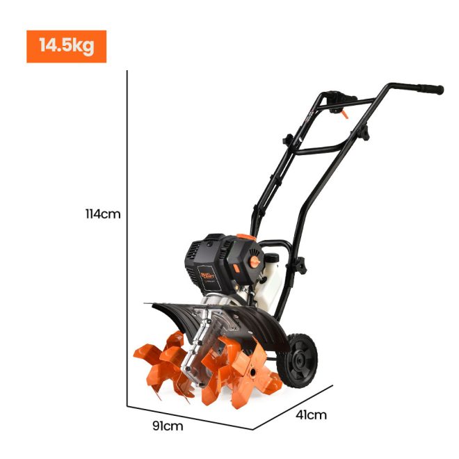 PLANTCRAFT 46CC Garden Cultivator Tiller Handheld 15″ Inch Petrol 4-Stroke Titan 9